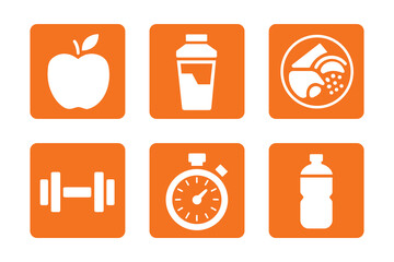 Fitness and Wellness Vector Icon Set Featuring Healthy Diet Exercise and Workout Elements Design