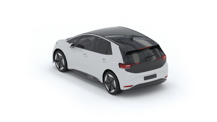 Set of Blank White Electric Vehicle (EV) Mockups Isolated. Modern Sedan, SUV, and Hatchback Car Templates. 3D Render.