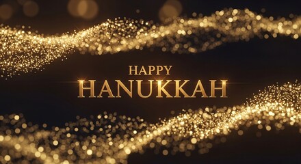 Elegant Hanukkah design template with golden glitter waves. Perfect for Hanukkah cards, banners, invitations, social media posts, or holiday marketing materials. Festive and bright.