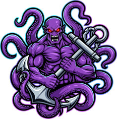 Kraken mascot holding an anchor