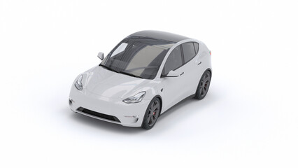 Set of Blank White Electric Vehicle (EV) Mockups Isolated. Modern Sedan, SUV, and Hatchback Car Templates. 3D Render.