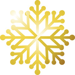 Golden Snowflake Ornament with Six Pointed Star Shape and Gradient Lighting on Transparent Background