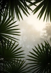 Palm leaves framing a cloudy sky creating a natural border and a tropical atmosphere look