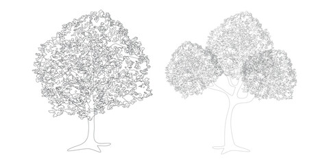 Set of Minimal CAD Tree Elements – Modern Line Art Symbols for Landscape and Architectural Design | Vector Foliage Outline Illustration