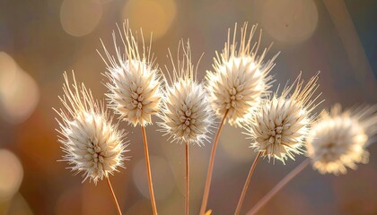 Obraz premium Close up of Ornamental Grass Seed Heads Glow Under Golden Hour Sun with Soft Bokeh in Background Nature's Beauty Detailed Textures Floral Arrangement