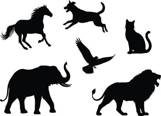 Animal Silhouettes Vector Set – Wildlife and Pet Poses for Design and Education