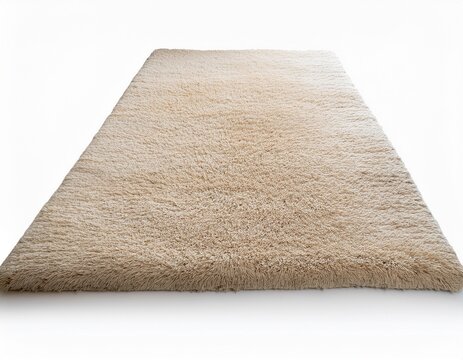 high quality plush beige rectangular carpet with a detailed soft texture perfect for modern home interiors on white background cut out home decor front view