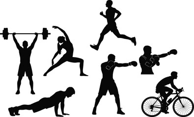 Fitness and Exercise Silhouettes – Vector Set of Sports and Workout Poses