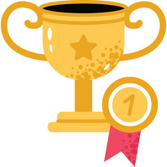 Golden Trophy with First Place Medal and Red Ribbon Against a Transparent Background Celebrating Victory and Achievement