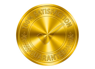 Golden 100 percent satisfaction guarantee seal with laurel wreath isolated on transparent background