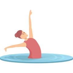 Graceful Dancer Embodies Elegance in a Fluid Water Element Performing Ballet with Arms Extended Upwards and Sideways in a Pink Leotard