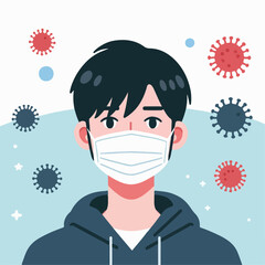 Illustration of a man wearing a mouth mask