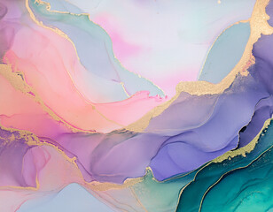 Abstract Watercolor Painting with Vibrant Colors and Golden Highlights