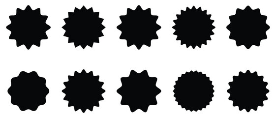 Vector Starburst and price sticker, sale or discount sticker,  Zigzag price sticker. Retro Price Tags and Blank Label Badges in Black.  Vector illustration.