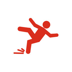Falling red person silhouette pictogram. Caution sign. Isolated on white background. Vector illustration