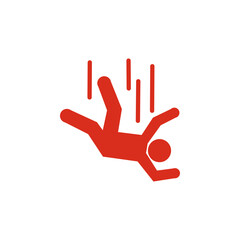 Falling red person silhouette pictogram. Caution sign. Isolated on white background. Vector illustration