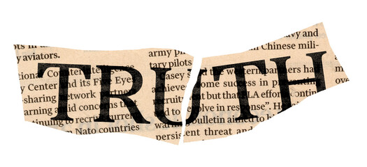 Truth torn pieces of newspaper isolated on transparent background