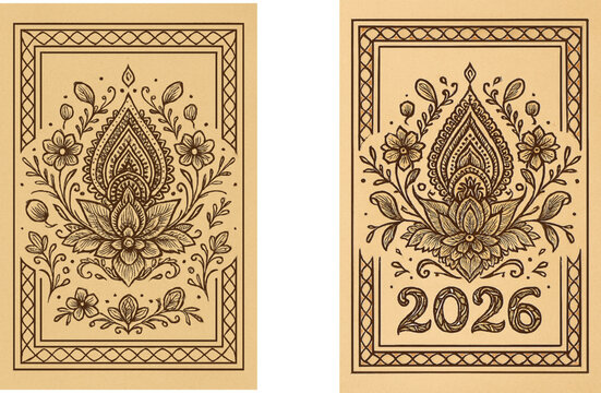 Mehandi Design with Floral Vector  Card Template 2026