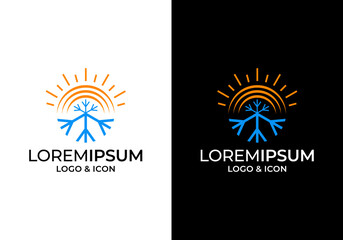 Vector icon logo of sun and snowflake. Symbol of heat and cold.