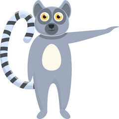 Gray Cartoon Lemur Animal Standing Tail Ringed Eyes Yellow On Transparent Background