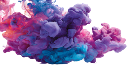 Vibrant purple pink and blue ink clouds swirling in dark water