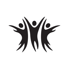 Teamwork and Success Icon, Group of Three People Celebrating Together. Abstract Symbol of Unity, Friendship, and Victory.
