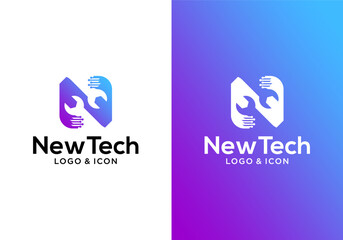 Vector design of technology logo icon initial N with Combination spanner