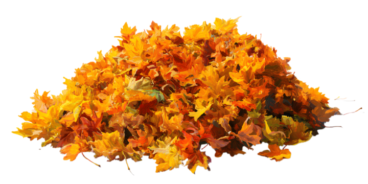 Pile of vibrant orange and yellow autumn leaves against a black background