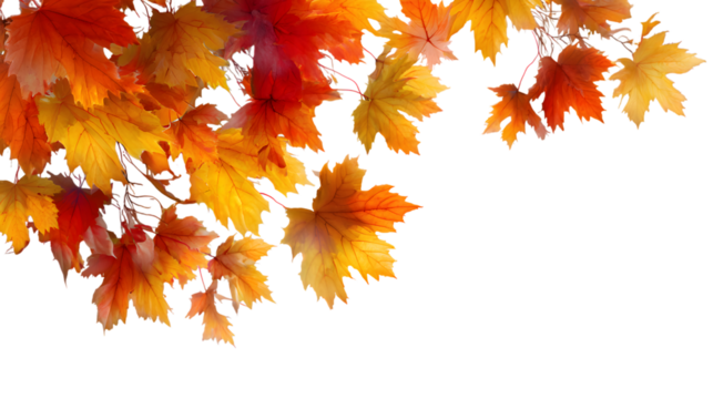 Vibrant autumn maple leaves in warm colors against a black background