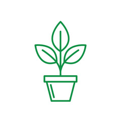 Potted Plant Icon PNG | Green Leaf Vector | Indoor Gardening Outline Illustration