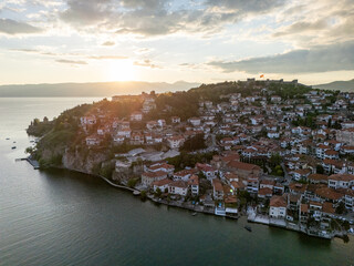 Ohrid Town and Lake aerial view in North Macedonia