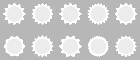 sun, flower vector design, Postage stamp blank template collection.  Vector zigzag objects for badge, sticker, photo. Vector illustration.