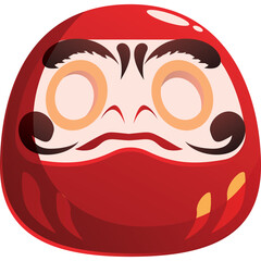 Red Daruma Doll Traditional Japanese Doll Icon Illustration With White Eyes And Angry Expression Isolated On Transparent Background