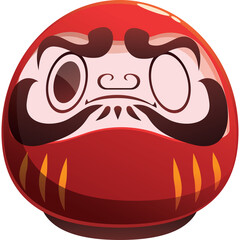 Red Daruma Doll With Black Facial Features And A Determined Expression Isolated On Transparent Background Detailed Vector Illustration