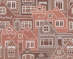Fototapeta premium Gingerbread houses seamless pattern. Xmas gingerbread cookies vector illustration