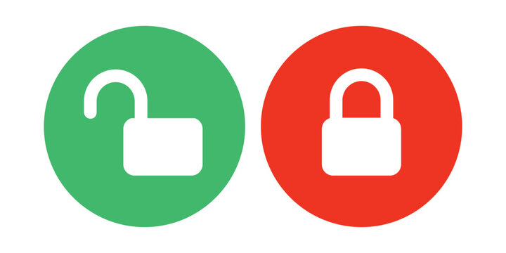 Access control icon set with green unlocked and red locked padlock symbols for security interfaces