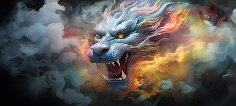 a light qilin , coming out of the smoke,generative AI