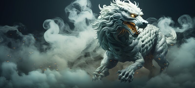 a light qilin , coming out of the smoke,generative AI