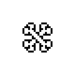 8-bit pixel art symbol of crossed bones forming geometric shape. Retro monochrome design inspired by vintage game icons and pirate motifs. Minimal digital element for old-school interfaces and game.