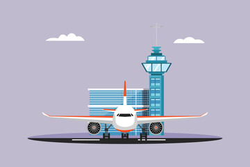 Aircraft landing and take off Concept. Colored flat vector illustration isolated