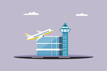 Aircraft landing and take off Concept. Colored flat vector illustration isolated