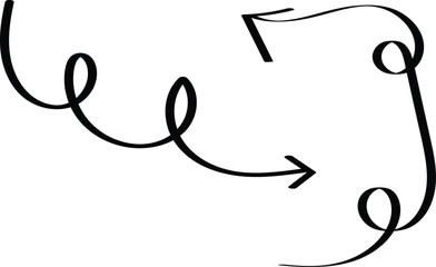 pencil arrow doodles set - hand drawn swirls, curved lines, chaotic pointers. Chaotic artistic strokes, marker design elements set. Sketchy black outline drawings vector pack
