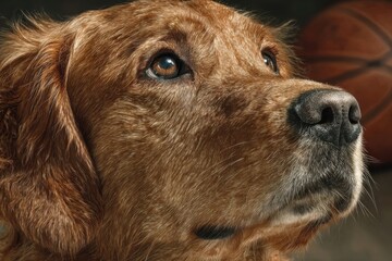 Golden retriever dog wearing an orange jersey and sunglasses, looking cool and stylish on a sunny day in an outdoor setting