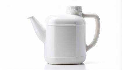 “White plastic container with handle and screw-on cap, rectangular shape with rounded edges, unmarked and isolated on clean surface”