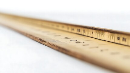 Angled View of a Wooden Ruler with Increments and Numerical Markings on White