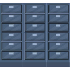 Gray Metal Filing Cabinet With Multiple Drawers And Label Holders Against A Transparent Background