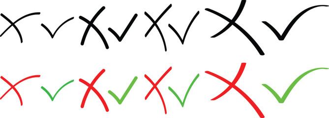 Check tick mark icon set. Cross box x check mark. check box icon with right and wrong buttons and yes or no checkmark on transparent background
