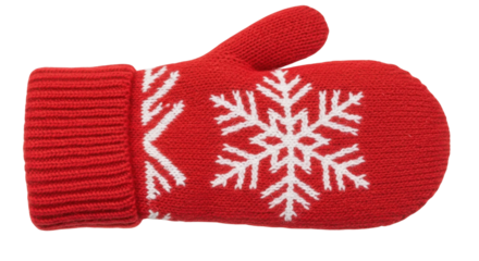 Red knitted mitten with snowflake isolated PNG with Transparent Background