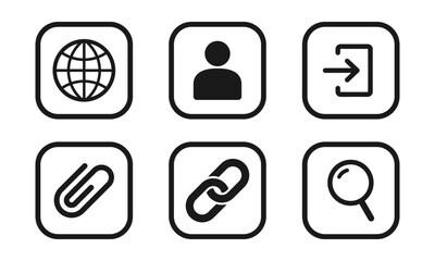Set of Web icons, Attachment icon, sign in icon, Sign Up icon, Sign out icon, link icon, Chain link icon, persona icon .eps2