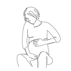 One continuous single drawing line art flat doodle mother, pregnancy, pregnant, woman, belly, happy, maternity, motherhood. Isolated image hand draw contour on a white background, hand drawn, not AI